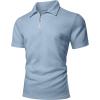 image:imageUOUA Mens Zipper Polo Shirts Short Sleeve Sweatshirts Soild Color Tops Striped Texture Casual Golf TLight Blue