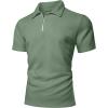 image:imageUOUA Mens Zipper Polo Shirts Short Sleeve Sweatshirts Soild Color Tops Striped Texture Casual Golf TLight Green