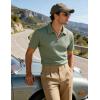 image:imageUOUA Mens Zipper Polo Shirts Short Sleeve Sweatshirts Soild Color Tops Striped Texture Casual Golf TLight Green