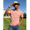 image:imageUOUA Mens Zipper Polo Shirts Short Sleeve Sweatshirts Soild Color Tops Striped Texture Casual Golf TPink