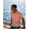 image:imageUOUA Mens Zipper Polo Shirts Short Sleeve Sweatshirts Soild Color Tops Striped Texture Casual Golf TPink
