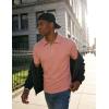 image:imageUOUA Mens Zipper Polo Shirts Short Sleeve Sweatshirts Soild Color Tops Striped Texture Casual Golf TPink