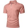 image:imageUOUA Mens Zipper Polo Shirts Short Sleeve Sweatshirts Soild Color Tops Striped Texture Casual Golf TPink