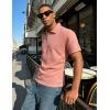 image:imageUOUA Mens Zipper Polo Shirts Short Sleeve Sweatshirts Soild Color Tops Striped Texture Casual Golf TPink