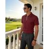 image:imageUOUA Mens Zipper Polo Shirts Short Sleeve Sweatshirts Soild Color Tops Striped Texture Casual Golf TWine