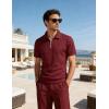 image:imageUOUA Mens Zipper Polo Shirts Short Sleeve Sweatshirts Soild Color Tops Striped Texture Casual Golf TWine