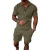 image:imageUOUA Mens Summer Track Suits 2 Piece Shorts Sets Short Sleeve Sweatsuit Outfits 14 Zip Golf Polo Shirts LoungewearArmy Green