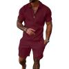 image:imageUOUA Mens Summer Track Suits 2 Piece Shorts Sets Short Sleeve Sweatsuit Outfits 14 Zip Golf Polo Shirts LoungewearWine