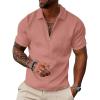 image:imageUOUA Mens Zipper Polo Shirts Short Sleeve Sweatshirts Soild Color Tops Striped Texture Casual Golf TPink