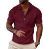 image:imageUOUA Mens Zipper Polo Shirts Short Sleeve Sweatshirts Soild Color Tops Striped Texture Casual Golf TWine