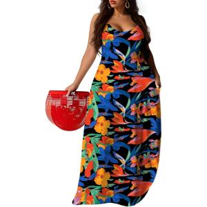 image:imageUOUA Hawaiian Dresses Women Plus Size Luau Party Sundress Summer Maxi Tropical Boho Beach DressBold Floral