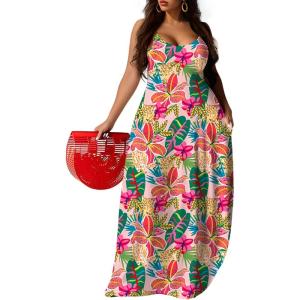 image:imageUOUA Hawaiian Dresses Women Plus Size Luau Party Sundress Summer Maxi Tropical Boho Beach DressPink Leopard