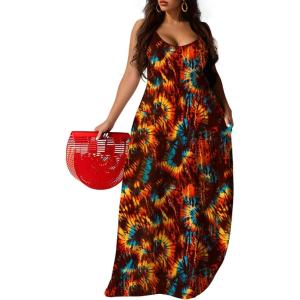 image:imageUOUA Hawaiian Dresses Women Plus Size Luau Party Sundress Summer Maxi Tropical Boho Beach DressSwirl Tiedye