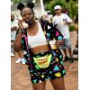 image:imageUOUA Womens 80s Color Block Outfits 2 Piece Tracksuit 90s Party Costume Summer Zip Up Windbreaker amp Short SetsBlackgraphic