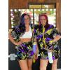 image:imageUOUA Womens 80s Color Block Outfits 2 Piece Tracksuit 90s Party Costume Summer Zip Up Windbreaker amp Short SetsGreyprint