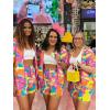 image:imageUOUA Womens 80s Color Block Outfits 2 Piece Tracksuit 90s Party Costume Summer Zip Up Windbreaker amp Short SetsPinkprint