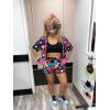 image:imageUOUA Womens 80s Color Block Outfits 2 Piece Tracksuit 90s Party Costume Summer Zip Up Windbreaker amp Short SetsRoseprint