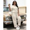 image:imageUOUA Womens Plus Size Sweatsuit 2 Piece Outfits Summer Short Sleeve Tops Wide Leg Pants Tracksuit Lounge SetsNew Beige