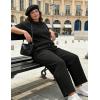 image:imageUOUA Womens Plus Size Sweatsuit 2 Piece Outfits Summer Short Sleeve Tops Wide Leg Pants Tracksuit Lounge SetsNew Black