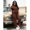 image:imageUOUA Womens Plus Size Sweatsuit 2 Piece Outfits Summer Short Sleeve Tops Wide Leg Pants Tracksuit Lounge SetsNew Brown