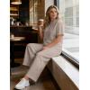 image:imageUOUA Womens Plus Size Sweatsuit 2 Piece Outfits Summer Short Sleeve Tops Wide Leg Pants Tracksuit Lounge SetsNew Khaki
