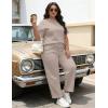 image:imageUOUA Womens Plus Size Sweatsuit 2 Piece Outfits Summer Short Sleeve Tops Wide Leg Pants Tracksuit Lounge SetsNew Khaki