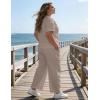 image:imageUOUA Womens Plus Size Sweatsuit 2 Piece Outfits Summer Short Sleeve Tops Wide Leg Pants Tracksuit Lounge SetsNew Khaki