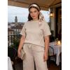 image:imageUOUA Womens Plus Size Sweatsuit 2 Piece Outfits Summer Short Sleeve Tops Wide Leg Pants Tracksuit Lounge SetsNew Khaki