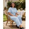 image:imageUOUA Womens Plus Size Sweatsuit 2 Piece Outfits Summer Short Sleeve Tops Wide Leg Pants Tracksuit Lounge SetsNew Lightblue