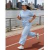 image:imageUOUA Womens Plus Size Sweatsuit 2 Piece Outfits Summer Short Sleeve Tops Wide Leg Pants Tracksuit Lounge SetsNew Lightblue