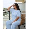 image:imageUOUA Womens Plus Size Sweatsuit 2 Piece Outfits Summer Short Sleeve Tops Wide Leg Pants Tracksuit Lounge SetsNew Lightblue