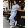 image:imageUOUA Womens Plus Size Sweatsuit 2 Piece Outfits Summer Short Sleeve Tops Wide Leg Pants Tracksuit Lounge SetsNew Lightblue