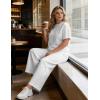 image:imageUOUA Womens Plus Size Sweatsuit 2 Piece Outfits Summer Short Sleeve Tops Wide Leg Pants Tracksuit Lounge SetsNew White