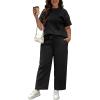 image:imageUOUA Womens Plus Size Sweatsuit 2 Piece Outfits Summer Short Sleeve Tops Wide Leg Pants Tracksuit Lounge SetsNew Black