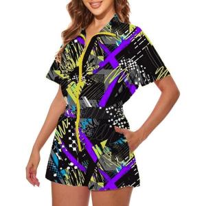 image:imageUOUA 80s Outfit Women 90s Jumpsuit Costume OnePiece Workout Track Suit Party Retro ClothingGreyprint