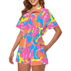 image:imageUOUA 80s Outfit Women 90s Jumpsuit Costume OnePiece Workout Track Suit Party Retro ClothingPinkprint