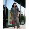 image:imageUOUA Women Oversized Graphic TShirt Casual Cotton Tees Printed Summer TopsBlack Leaves