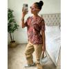 image:imageUOUA Women Oversized Graphic TShirt Casual Cotton Tees Printed Summer TopsPink Leaves