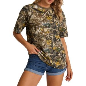 image:imageUOUA Women Oversized Graphic TShirt Casual Cotton Tees Printed Summer TopsGreen Leaves