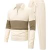 image:imageUOUA Mens 2 Piece Set Casual Outfits 14 Zip Polo Long Sleeve Shirt amp Pants Track Suit Loungewear Athletic SweatsuitBeige