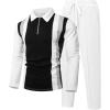 image:imageUOUA Mens 2 Piece Set Casual Outfits 14 Zip Polo Long Sleeve Shirt amp Pants Track Suit Loungewear Athletic SweatsuitBgw Blocking