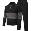 image:imageUOUA Mens 2 Piece Set Casual Outfits 14 Zip Polo Long Sleeve Shirt amp Pants Track Suit Loungewear Athletic SweatsuitBlack