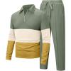 image:imageUOUA Mens 2 Piece Set Casual Outfits 14 Zip Polo Long Sleeve Shirt amp Pants Track Suit Loungewear Athletic SweatsuitGreen