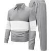 image:imageUOUA Mens 2 Piece Set Casual Outfits 14 Zip Polo Long Sleeve Shirt amp Pants Track Suit Loungewear Athletic SweatsuitGrey