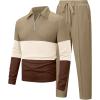 image:imageUOUA Mens 2 Piece Set Casual Outfits 14 Zip Polo Long Sleeve Shirt amp Pants Track Suit Loungewear Athletic SweatsuitKhaki