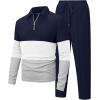 image:imageUOUA Mens 2 Piece Set Casual Outfits 14 Zip Polo Long Sleeve Shirt amp Pants Track Suit Loungewear Athletic SweatsuitNavy