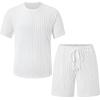 image:imageUOUA Mens Shorts Set Crewneck Short Sleeve TShirt amp Shorts Twisted Texture 2 Piece Summer Outfits Casual Matching SetsAll White