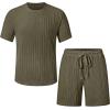 image:imageUOUA Mens Shorts Set Crewneck Short Sleeve TShirt amp Shorts Twisted Texture 2 Piece Summer Outfits Casual Matching SetsArmy Green