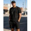 image:imageUOUA Mens Shorts Set Crewneck Short Sleeve TShirt amp Shorts Twisted Texture 2 Piece Summer Outfits Casual Matching SetsBlack