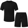 image:imageUOUA Mens Shorts Set Crewneck Short Sleeve TShirt amp Shorts Twisted Texture 2 Piece Summer Outfits Casual Matching SetsBlack